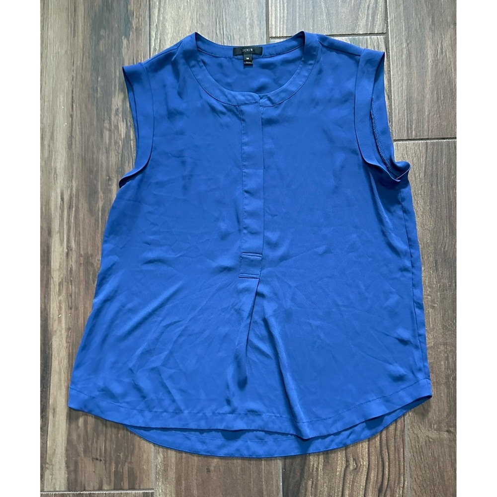 J.Crew Womens Blue Sleeveless Pleated Front Blouse Top Size 10‎ High Low Hem